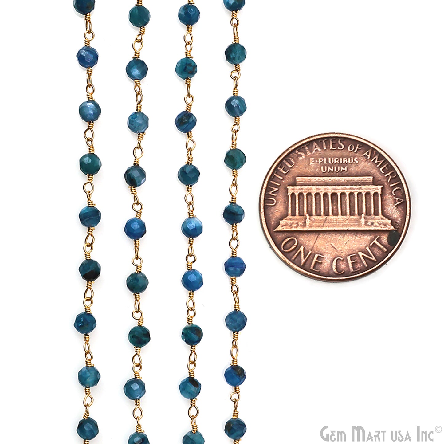 Kyanite Faceted 4mm Gold Plated Beaded Wire Wrapped Rosary Chain