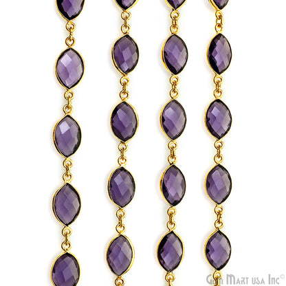 Amethyst Marquise 8x12mm Faceted Gold Plated Bezel Connector Chain