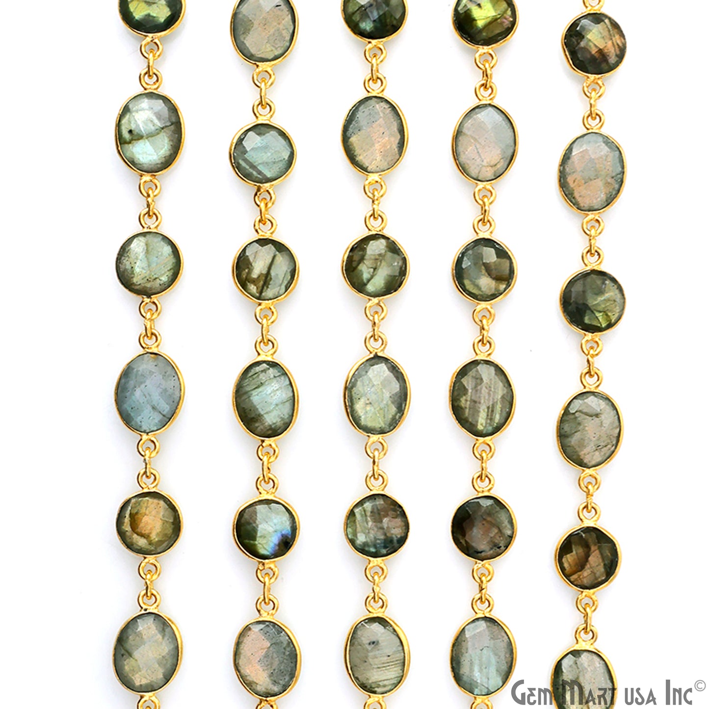 Labradorite Oval & Round Gold Plated Continuous Connector Chain