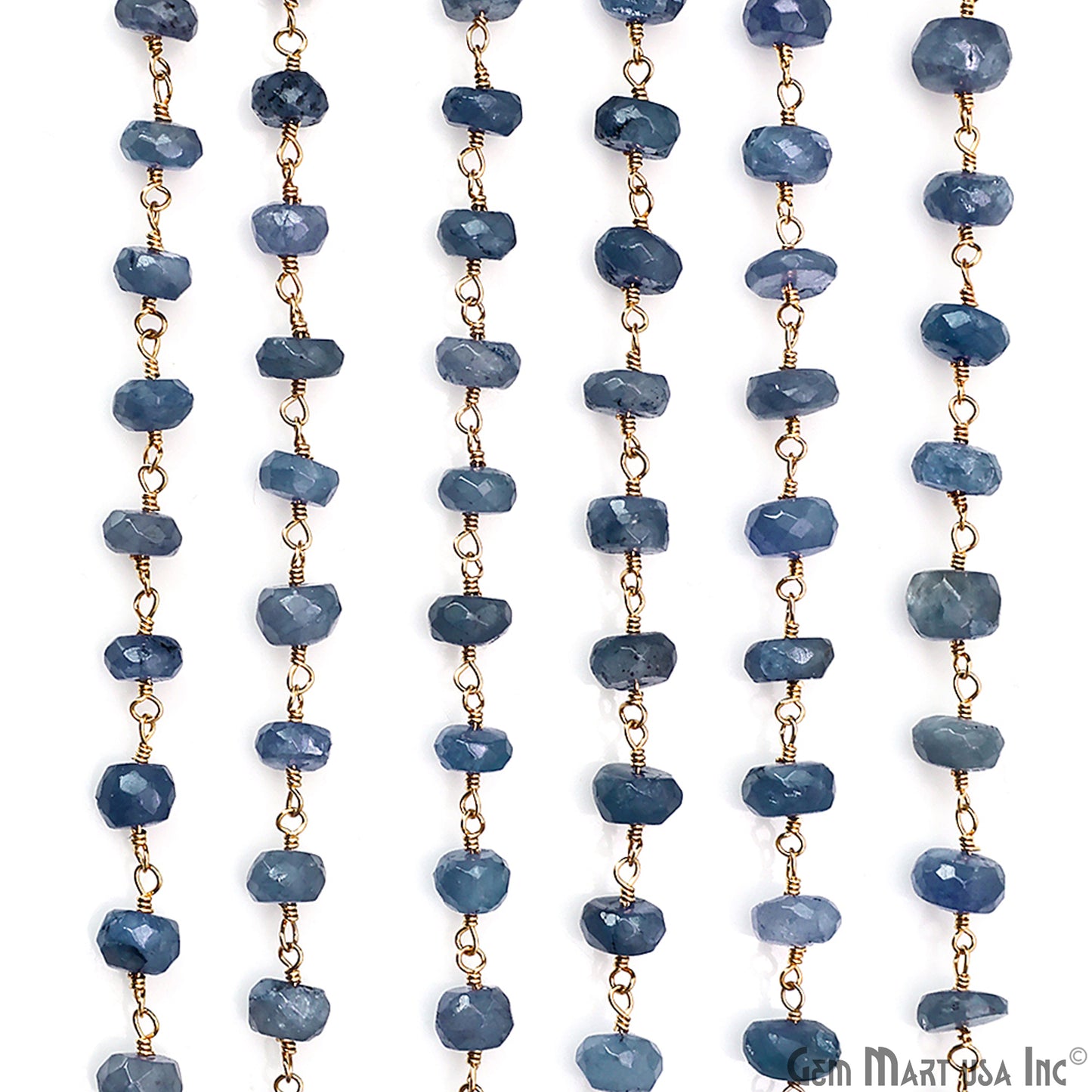 Tanzanite Faceted 8-9mm Gold Plated Beaded Wire Wrapped Rosary Chain