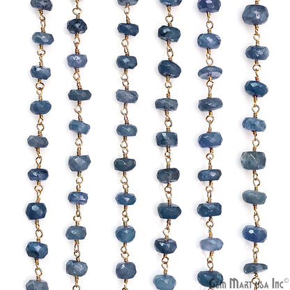 Tanzanite Faceted 8-9mm Gold Plated Beaded Wire Wrapped Rosary Chain