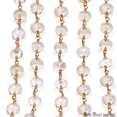Golden Rutilated Gold Plated Wire Wrapped Beads Rosary Chain