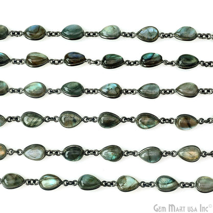 Labradorite 7x10mm Pears Oxidized Bezel Cabochon Continuous Connector Chain