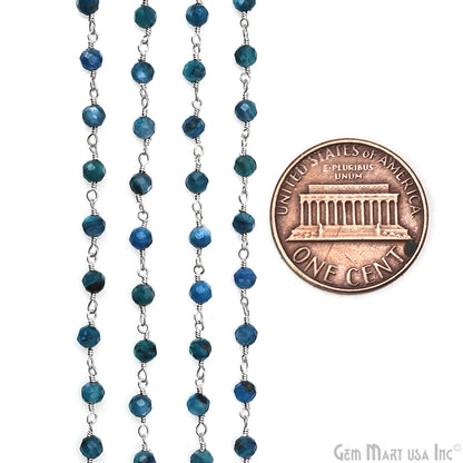 Kyanite Faceted 4mm Silver Plated Beaded Wire Wrapped Rosary Chain