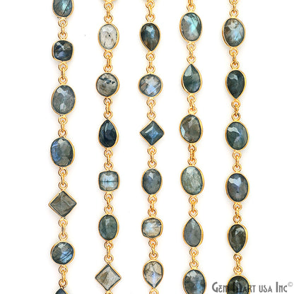 Labradorite Mix Shape 10mm Gold Plated Continuous Connector Chain