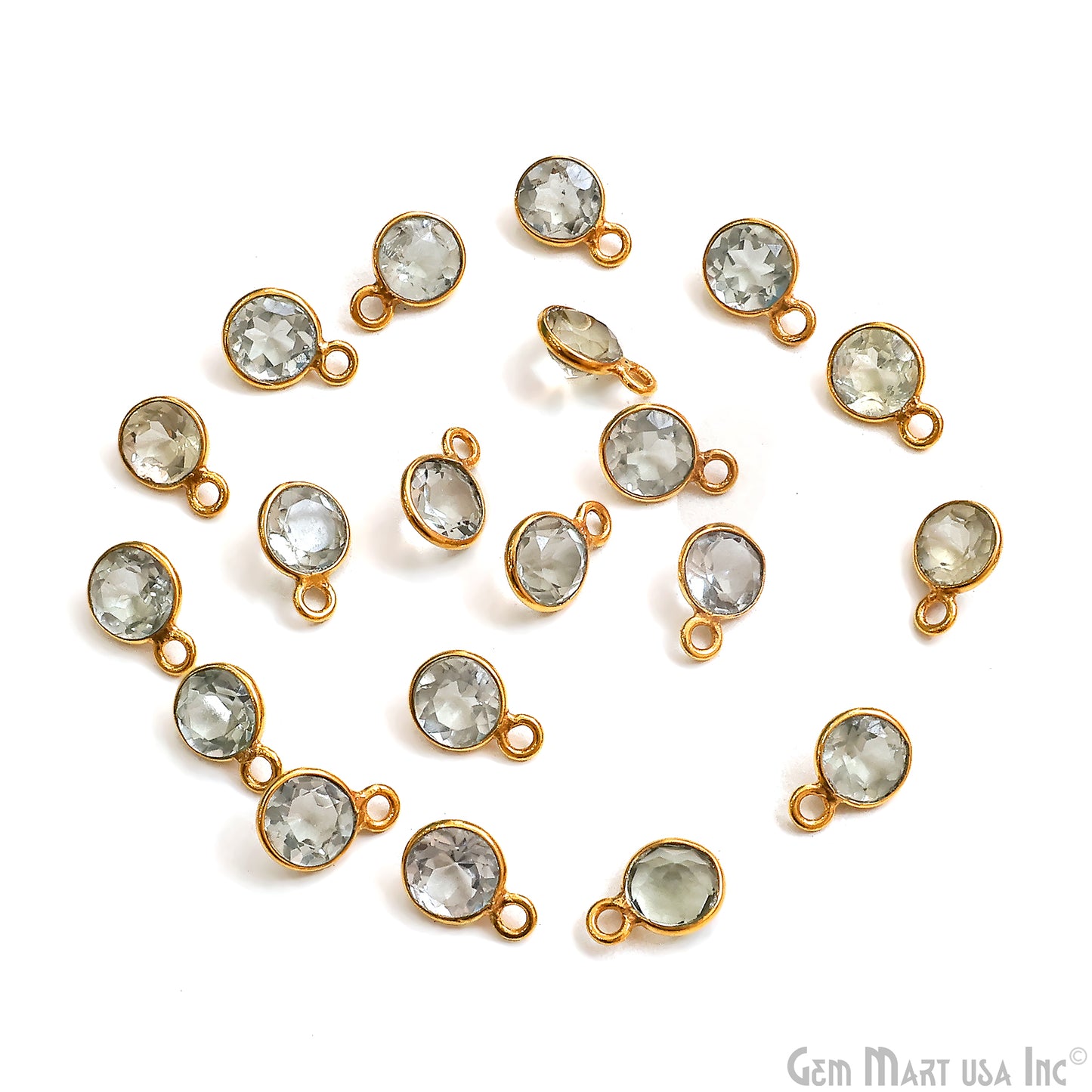 Round 6mm Brilliant Cut Gold Plated Bezel Single Bail Gemstone Connector