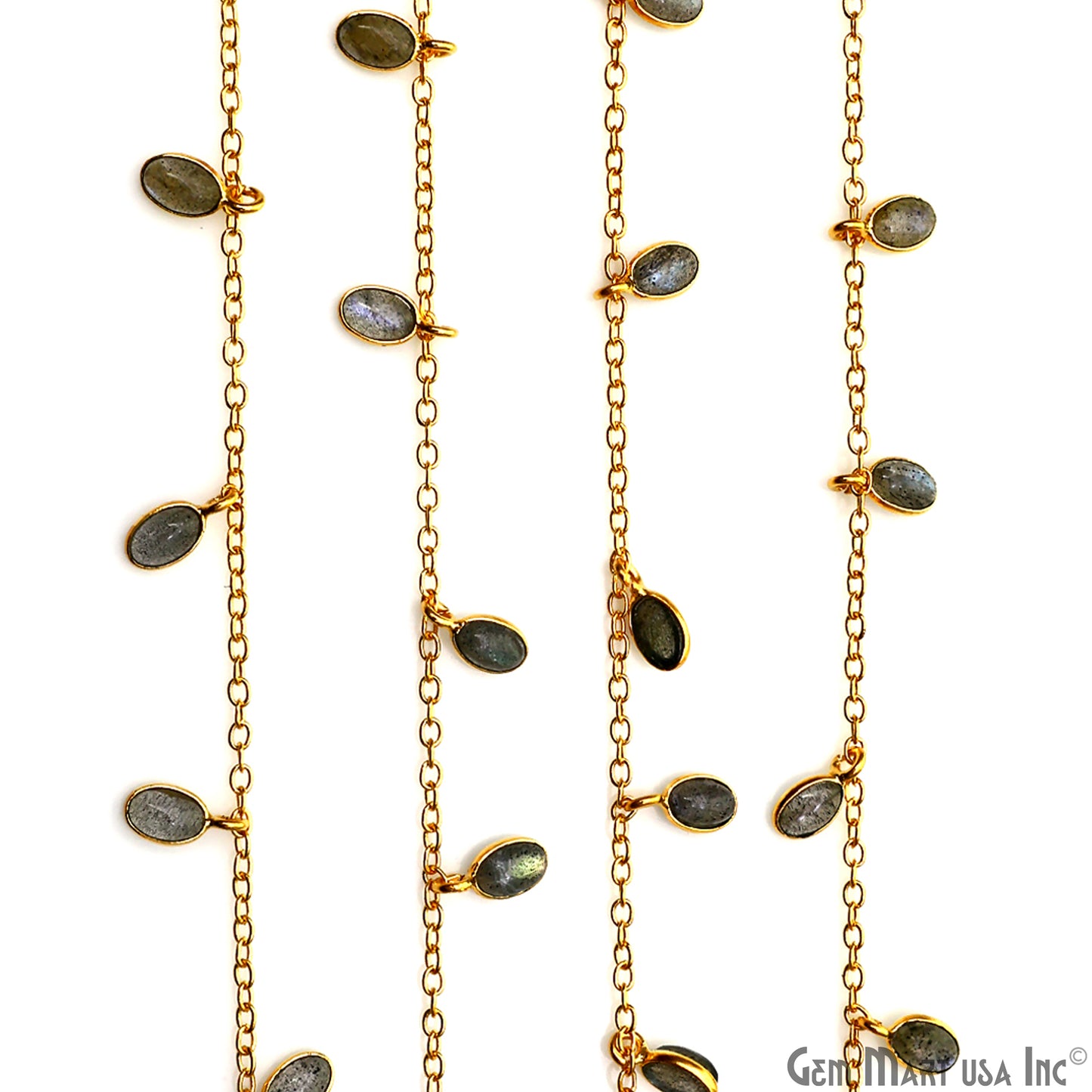 Labradorite Oval 6x4mm Gold Plated Bezel Dangle Rosary Chain