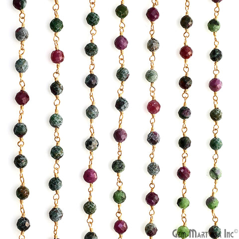 Ruby Zoisite 4mm Gold Plated Beaded Wire Wrapped Rosary Chain