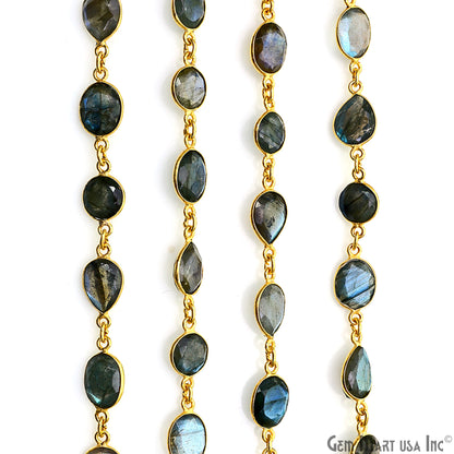 Labradorite Mix Shape Below 10mm Gold Plated Bezel Continuous Connector Chain