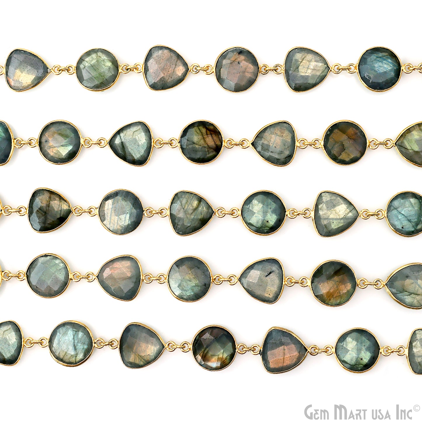 Labradorite Round & Trillion 12mm Gold Plated Continuous Connector Chain