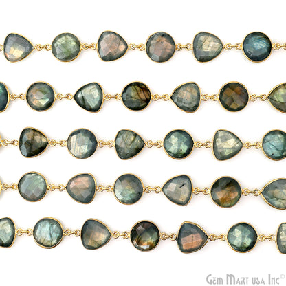 Labradorite Round & Trillion 12mm Gold Plated Continuous Connector Chain