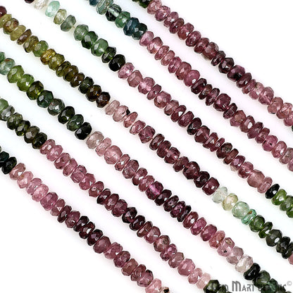 Multi Tourmaline Rondelle Beads, 13 Inch Gemstone Strands, Drilled Strung Nugget Beads, Faceted Round, 4-5mm