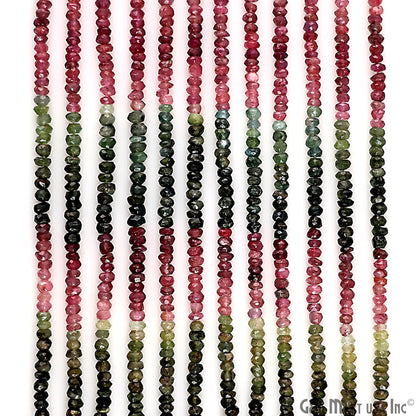 Multi Tourmaline Rondelle Beads, 12-13 Inch Gemstone Strands, Drilled Strung Nugget Beads, Faceted Round, 3mm