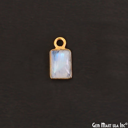 Rainbow Moonstone Rectangle 5x7mm Single Bail Gold Bezel Gemstone Connector