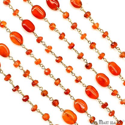 Carnelian Faceted & Tumbled Beads Gold Plated Rosary Chain