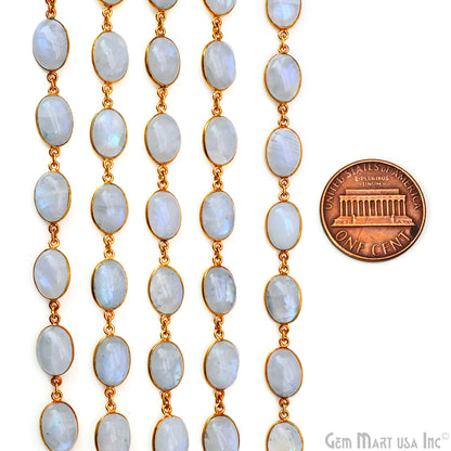 Rainbow Moonstone Cabochon Oval 10x14mm Gold Plated Continuous Connector Chain