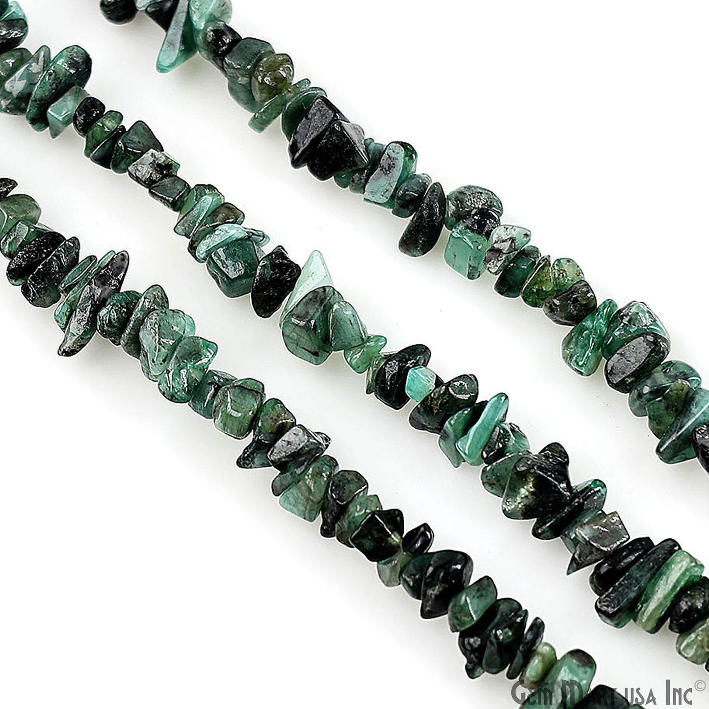 Emerald Chip Beads, 34 Inch, Natural Chip Strands, Drilled Strung Nugget Beads, 3-7mm, Polished, GemMartUSA (CHEM-70001)