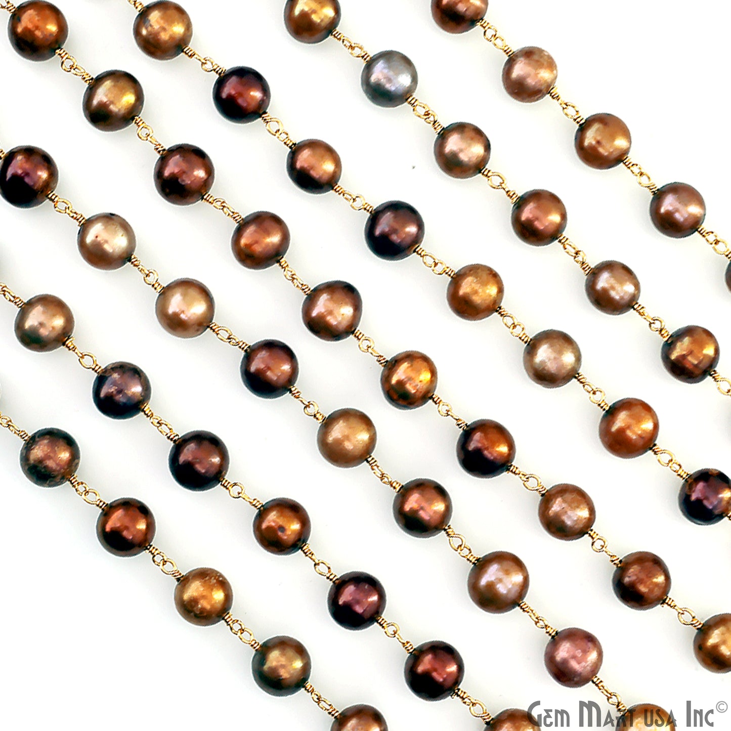 Golden Pearl Cabochon Beads 7-8mm Gold Plated Gemstone Rosary Chain