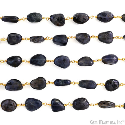 Iolite Faceted Beads Gold Plated Wire Wrapped Beads Rosary Chain