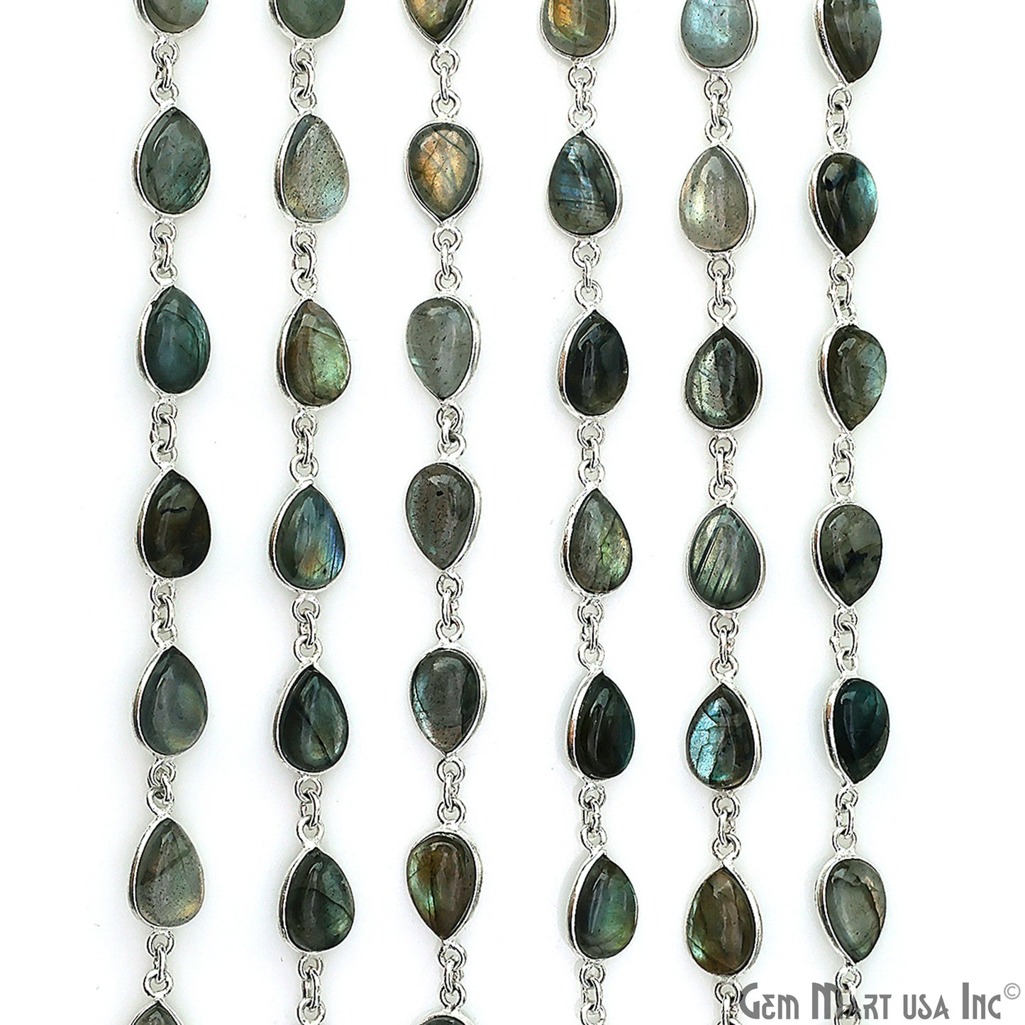 Labradorite 7x10mm Pears Silver Bezel Cabochon Continuous Connector Chain