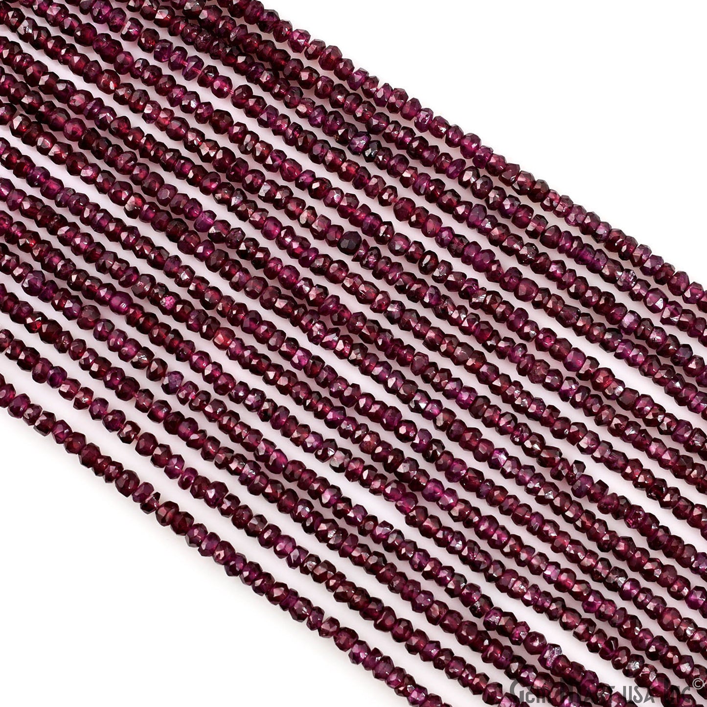 Rhodolite Rondelle Beads, 12.5 Inch Gemstone Strands, Drilled Strung Nugget Beads, Faceted Round, 3-4mm