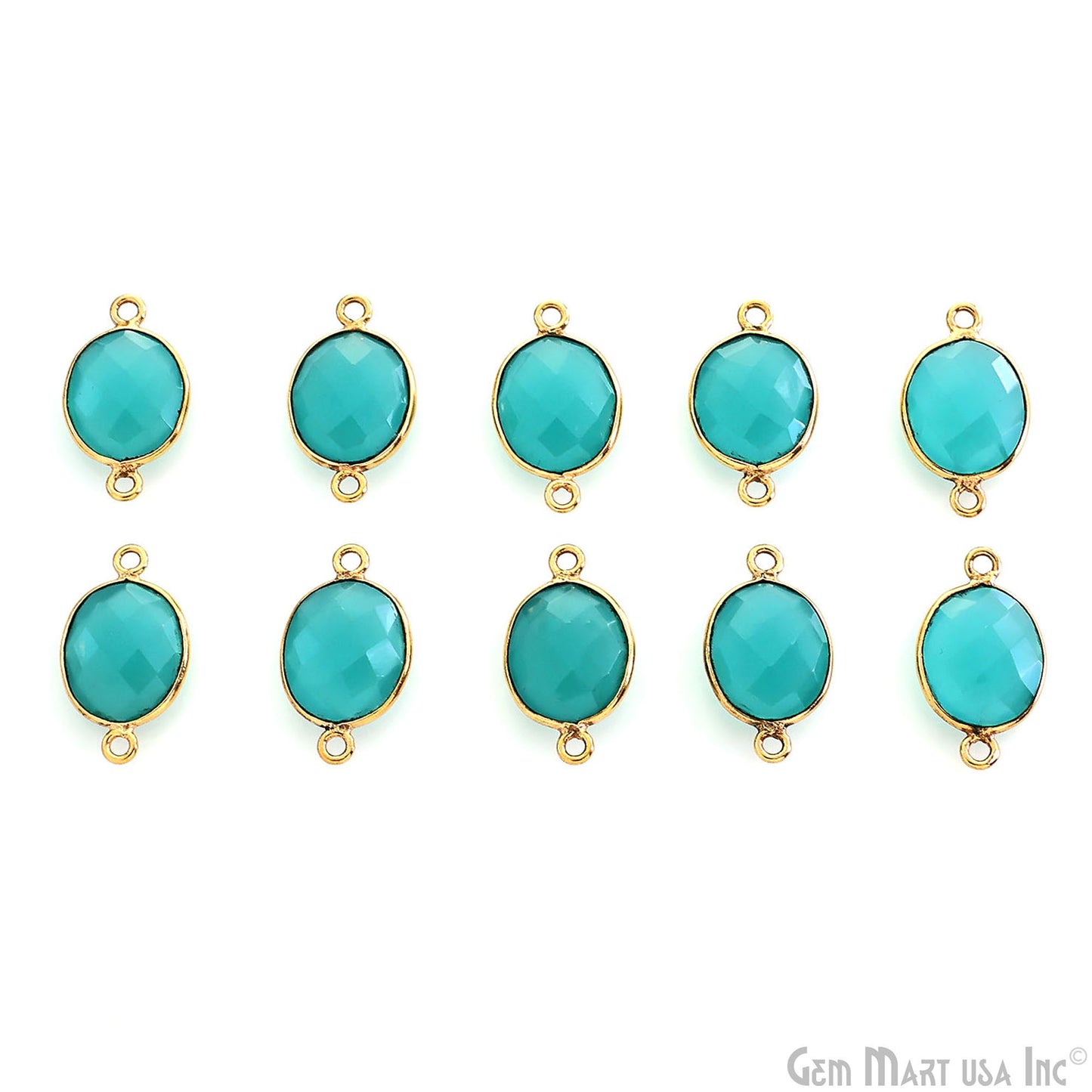 Natural Aqua Chalcedony Oval 10x12mm Gold Plated Double Bail Connector