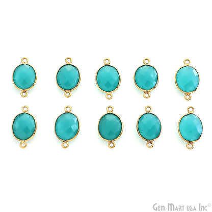 Natural Aqua Chalcedony Oval 10x12mm Gold Plated Double Bail Connector