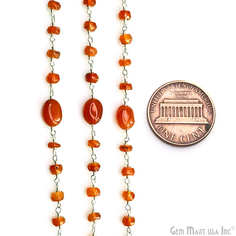 Carnelian Faceted & Tumbled Beads Silver Plated Rosary Chain