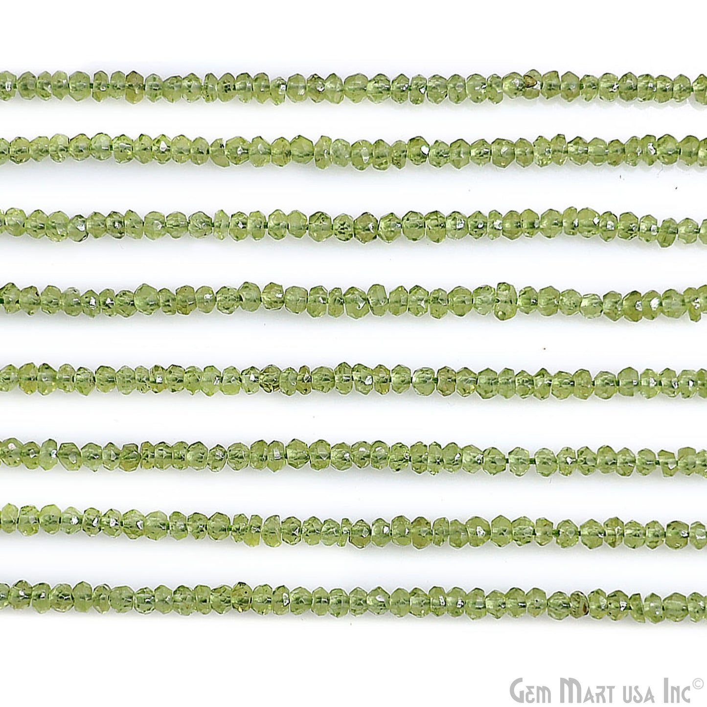 Peridot Rondelle Beads, 12.5 Inch Gemstone Strands, Drilled Strung Nugget Beads, Faceted Round, 2.3-3.5mm