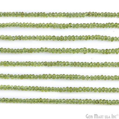 Peridot Rondelle Beads, 12.5 Inch Gemstone Strands, Drilled Strung Nugget Beads, Faceted Round, 2.3-3.5mm