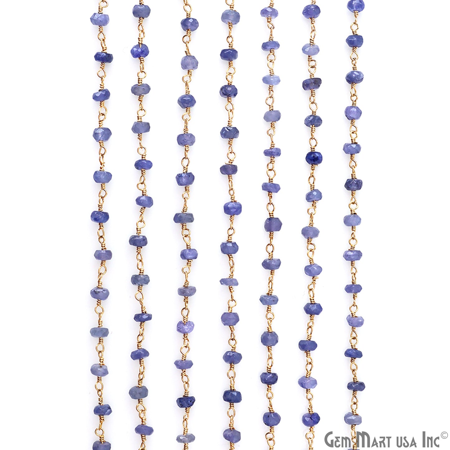 Natural Tanzanite 4mm Faceted Beads Gold Wire Wrapped Rosary