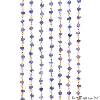 Natural Tanzanite 4mm Faceted Beads Gold Wire Wrapped Rosary