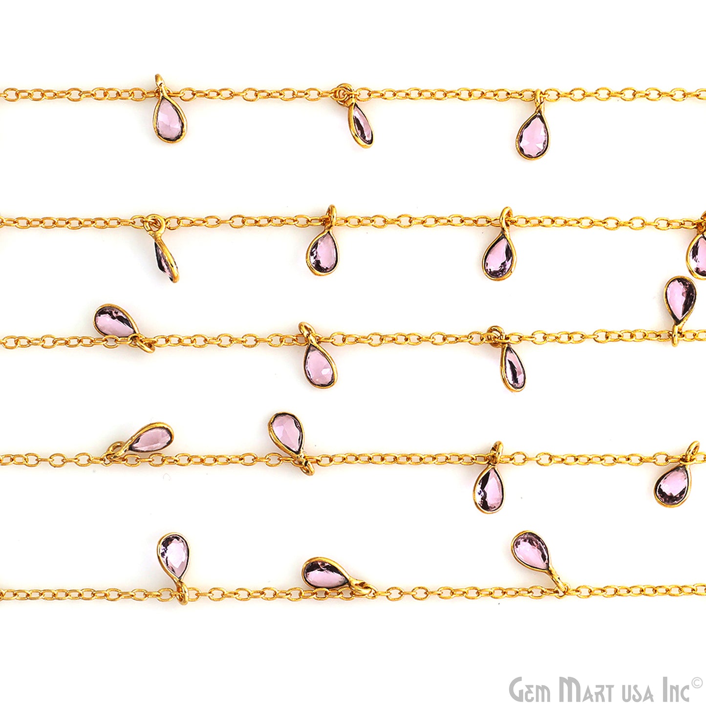 Morganite Pear Bezel 5x4mm Gold Plated Bezel Dangle Connector Chain