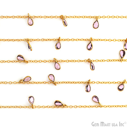 Morganite Pear Bezel 5x4mm Gold Plated Bezel Dangle Connector Chain