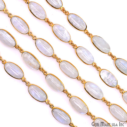 Rainbow Moonstone Cabochon Oval 8x16mm Gold Plated Continuous Connector Chain