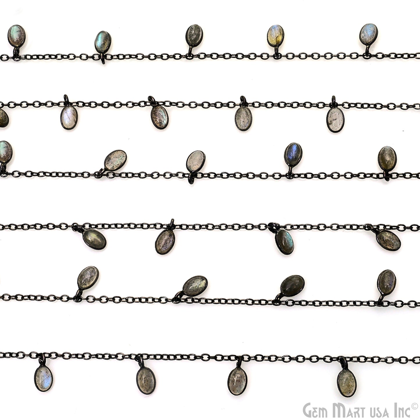 Labradorite Oval 6x4mm Oxidized Bezel Dangle Rosary Chain