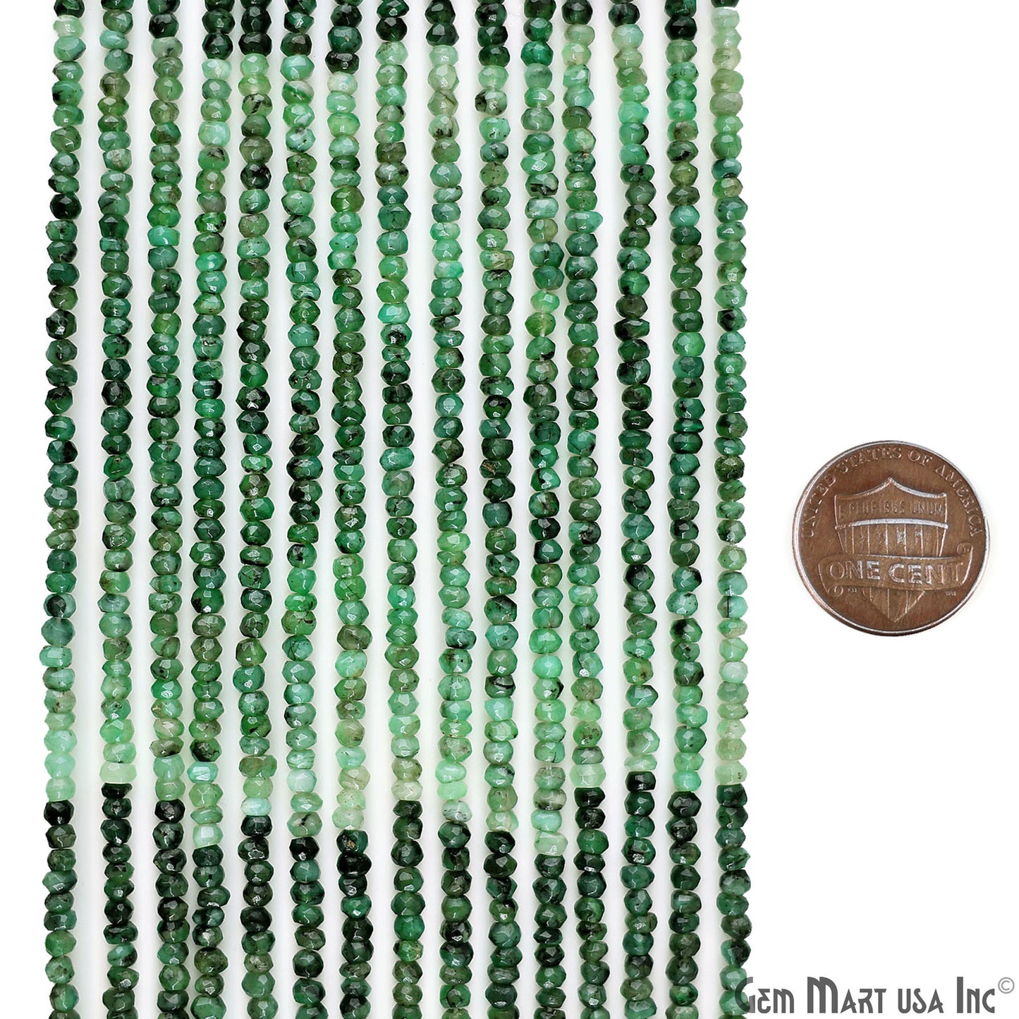 Emerald Rondelle Beads, 13 Inch Gemstone Strands, Drilled Strung Nugget Beads, Faceted Round, 4-5mm