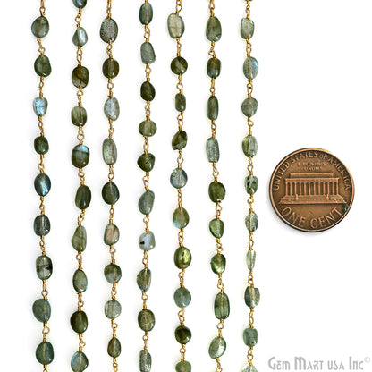 Labradorite Freeform Beads 8x5mm Gold Wire Wrapped Beads Rosary Chain