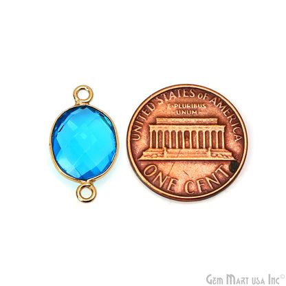 Blue Topaz Bezel Connector Oval Shape 24K Gold Plated Double Bail Connector