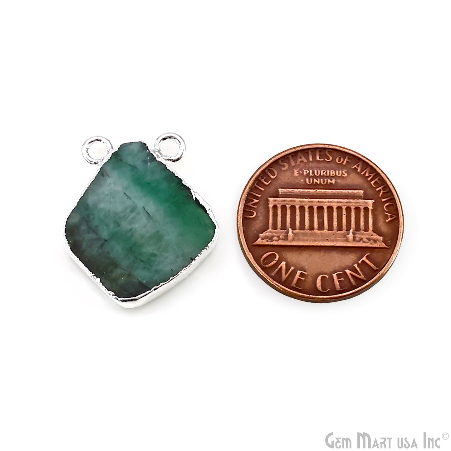 Emerald Free Form 17x13mm Electroplated Gemstone Cat Bail Connector