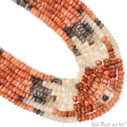 Multi Moonstone Smooth Round Drilled Beads 4-6mm Waist Beads, Rondelle Bead Strand 13 Inch