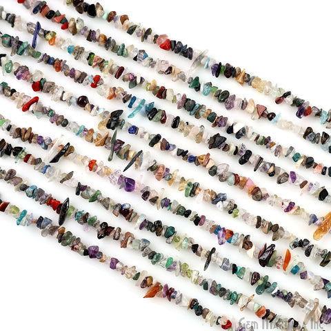 Multicolor Chip Beads, 34 Inch, Natural Chip Strands, Drilled Strung Nugget Beads, 3-7mm, Polished, GemMartUSA (CHMX-70001)