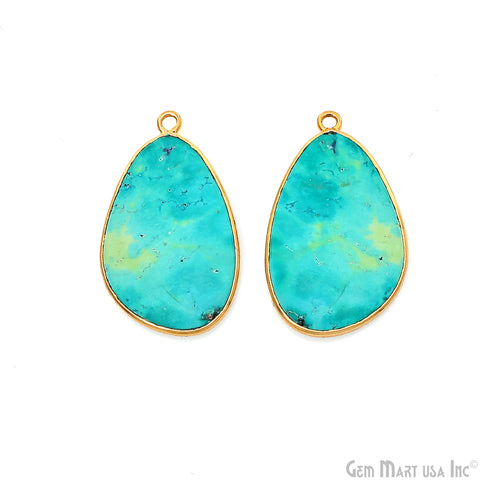 Turquoise Free Form Gold Plated Bezel Smooth Slab Slice Thick Gemstone Connector 30x18mm 1 Pair