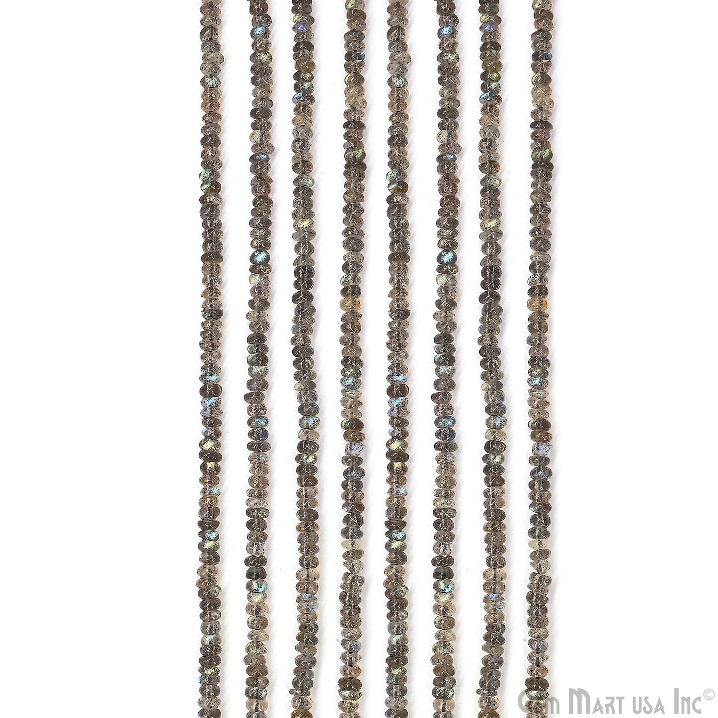 Labradorite Rondelle Beads, 17 Inch Gemstone Strands, Drilled Strung Nugget Beads, Faceted Round, 3mm