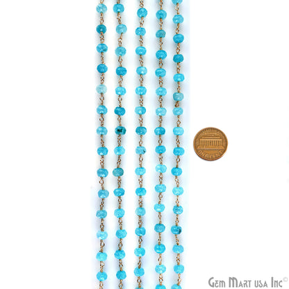 Light Blue Jade 6mm Round Beads Gold Plated Wire Wrapped Rosary Chain