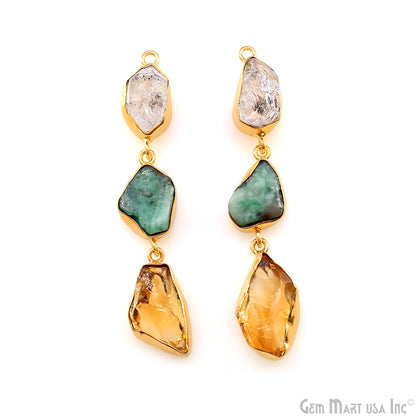 Rough Gemstone Bezel Setting 62x9mm Gold Plated Long Dangle Earring Pair Connectors