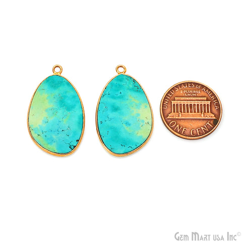 Turquoise Free Form Gold Plated Bezel Smooth Slab Slice Thick Gemstone Connector 30x18mm 1 Pair