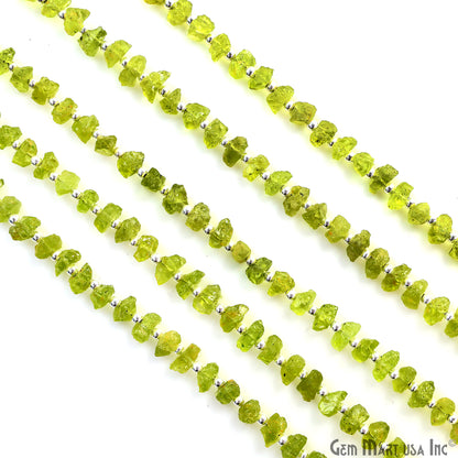 Peridot Rough Beads, 9 Inch Gemstone Strands, Drilled Strung Briolette Beads, Free Form, 8x6mm