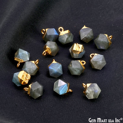 Gemstone Hexagonal Prism Shape Pendant 12x10mm Gold Plated Charm for DIY Jewelry