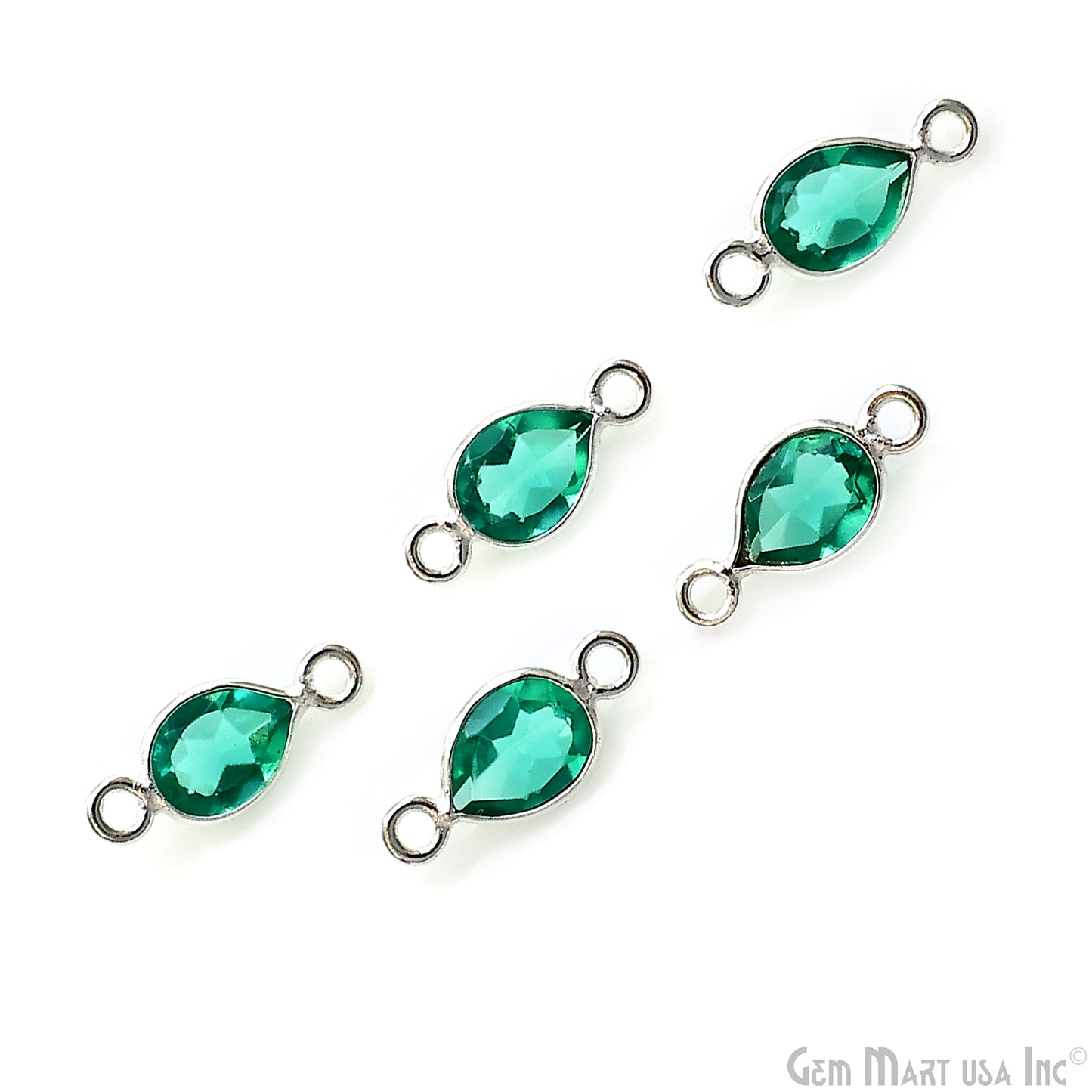 Apatite Pears 7x5mm Double Bail Silver Plated Bezel Gemstone Connector